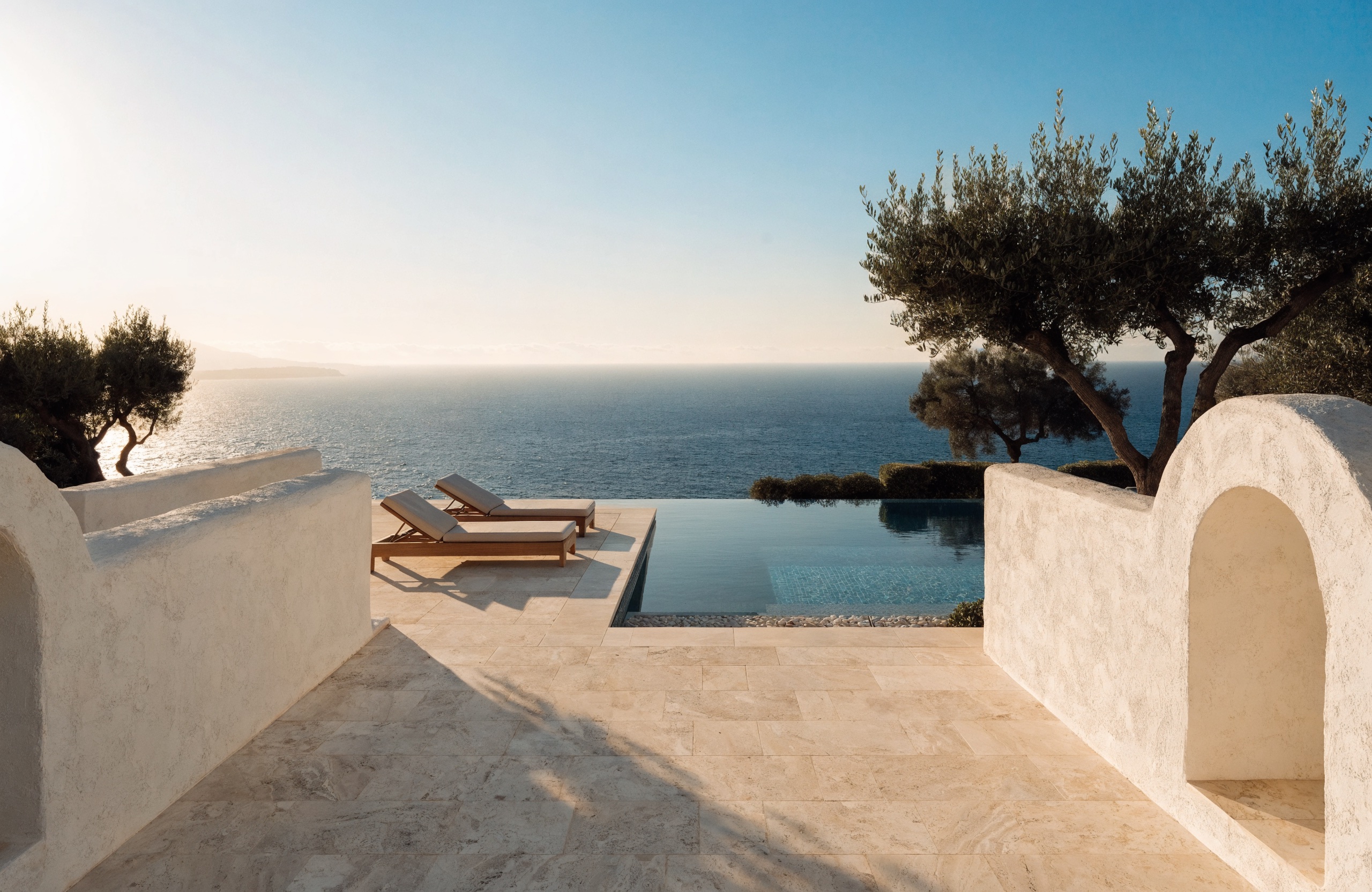 Luxury villa terrace with infinity pool, sea view, Tunis