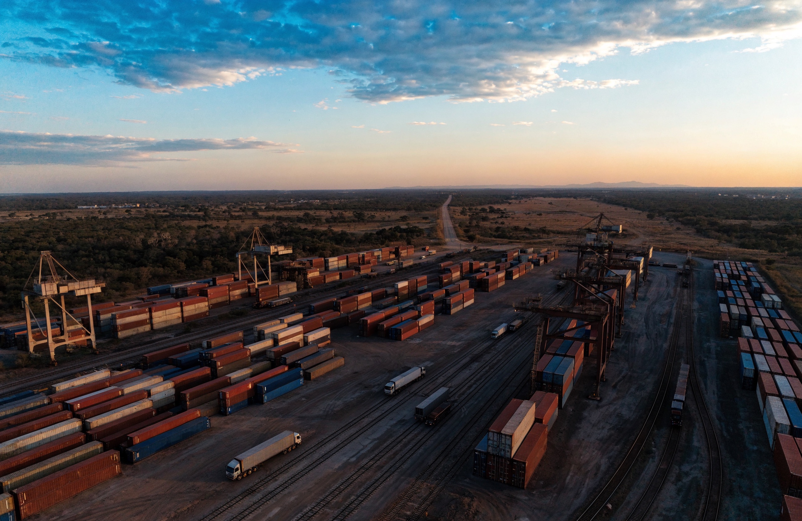 Aerial view of dry port container yard, Chad–Cameroon corridor